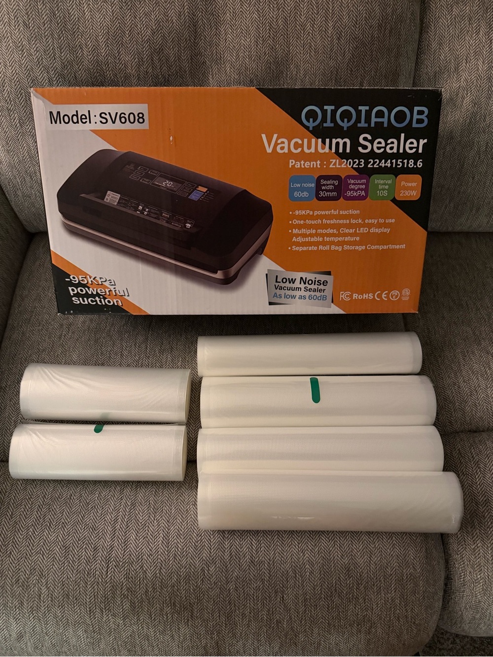 Vacuum Sealer Machine with Accessory Rolls - Black & Orange Box